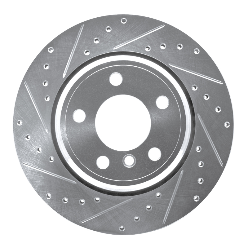 BMW X5 Brake Rotor (1) - Rear Left - R1 Concepts - Drilled & Slotted - Silver - `02-`06